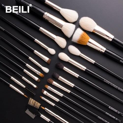 BEILI Black 3-23pcs Makeup Brushes Set Weasel Goat Pony Blusher Powder Foundation Eyeshadow Professional Make up Brushes Kit