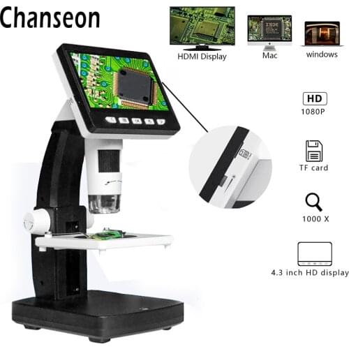 Chanseon 1000X 2.0 Mega Pixels LCD Electronic HD Digital Microscope 4.3" Video Microscopes USB Endoscope Magnifier Camera