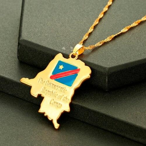 CHENHXUN Map Pendant Democratic Republic of the Congo Necklace Gold Color DRC Congo Jewelry for Women Girls Hometown
