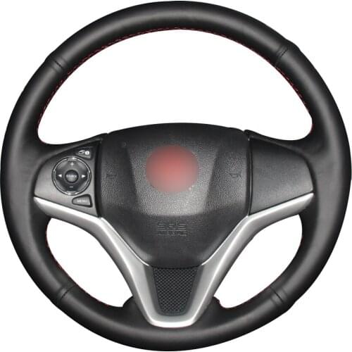 Black Natural Leather Car Steering Wheel Cover for Honda New Fit City Jazz 2014 2015 HRV HR-V 2016 Vezel 2015-2017