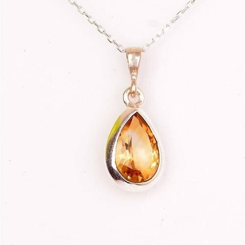 Citrine Stone Silver Pendant Stylish Modern Custom Design