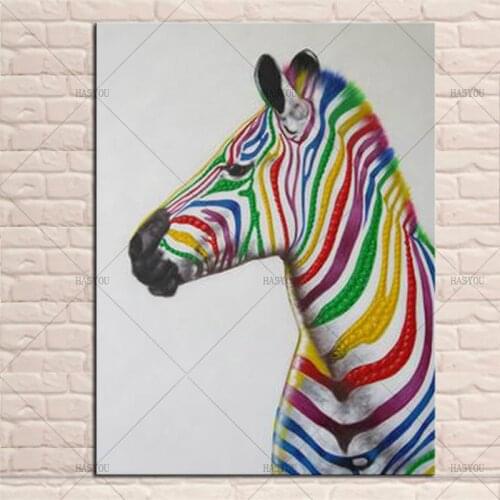 Colorful Zebra Oil Painting High Quality Abstract Animal Handmade Picture Coloring Canvas Unique Gift Home Decor Wall Stickers