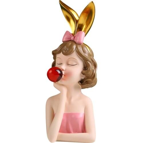 Decor Accesories For Home Figurines Statue Sculpture Miniature Room Decoration Nordic modern bunny girl blowing bubbles bow