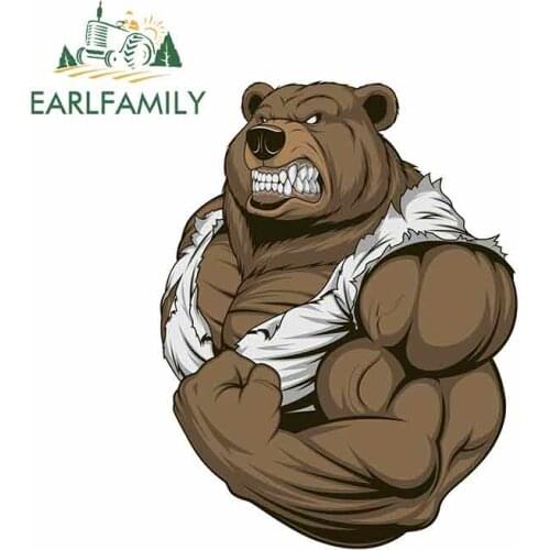EARLFAMILY 13cm x 9.9cm Bear Muscles Cartoon Anime Funny Car Stickers Bumper Trunk Truck Graphics Vinyl JDM Helmet Motorcycle