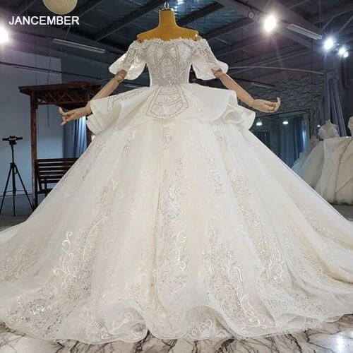 HTL2192 Elegant One-neck Wedding Dress 2021 Luxury Short Sleeve Ruffled Long Trailing Large Skirt Bridal Gown свадебное платье