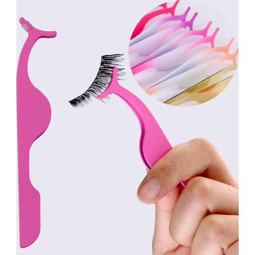Stainless Steel Silver Pink False Eyelashes Extension Curler Fake Eye Lash Tweezers Applicator Clip Clamp Eyes Makeup Tools
