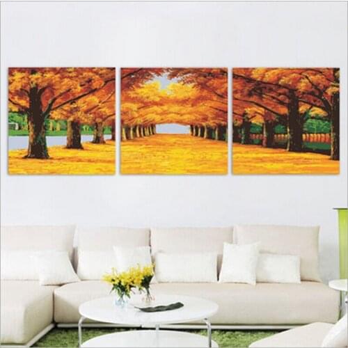 Hand painted canvas Triptych oil paintings vintage home decor wall pictures for living room painting by numbers Golden Road H509