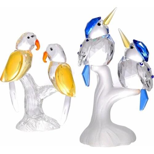 Crystal Couple Bird Miniature Figurines Glass Animal Ornament Kingfisher Parrot Home Decoration Xms Gifts