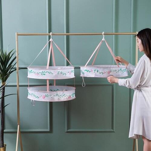 Round Portable Folding Drying Rack Dryer Net Mesh Basket Double Layer Clothes Laundry Hangers