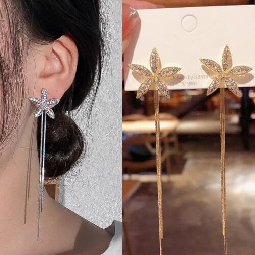 Fashion Korean New Earrings For Women Temperament Golden Lucky Flower Tassel Earrings Girls Pendant Earrings Trend Party Jewelry