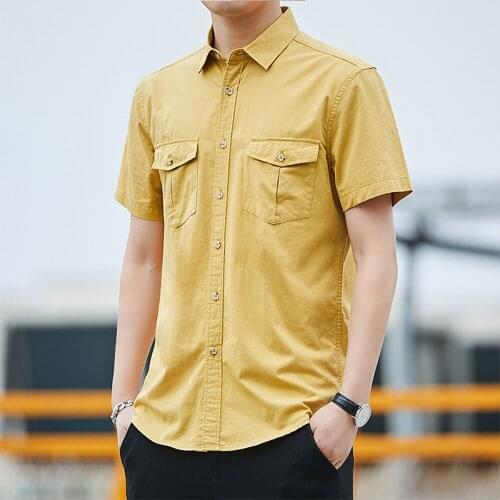 Mens 2020 summer new Japanese casual simple shirt organ pocket solid color casual comfortable mens Short Sleeve Shirt