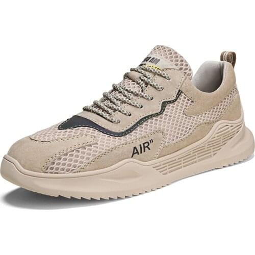 Luxury Genuine Leather Mens Casual Shoes High Quality Pigskin Suede Breathable Mesh Mens Sneakers Comfort Lace-up Male Shoes