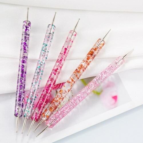 5Pcs Set UV Gel Painting Nail Art Dotting Pen Acrylic Handle Rhinestone Crystal 2 Way Brush Salon Decoration Manicure Tools Kit