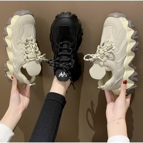 HKWS 2020 autumn new high-end women shoes thick-soled sponge cake black old shoes slim casual sports shoes women sneakers C001