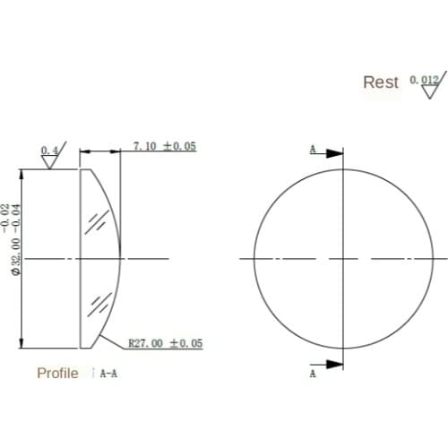 Customized Optics K9 Plano-convex Lens Focus Imaging Diameter 32mm Radius of Curvature R=27mm Precision Optics
