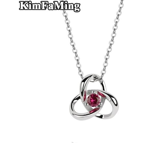Delicated Female Silver Internity Necklaces Jewellery Brilliant Ruby Zircon Crisscross Fine Pendants Jewelry Summer Love P109