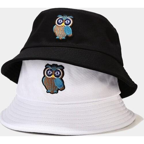 Bucket Hat Owl Embroidery Women Summer Sun Beach Men Hip Hop Outdoor Fishing Breathable Cap Accessory