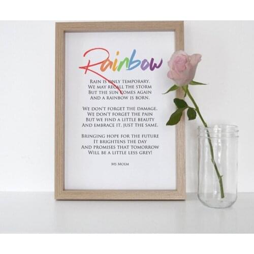 Rainbow Baby Poem Print Nursery Wall Art Decor , Mr Moem Inspirational Quote Wall Art Canvas Painting Picture Kids Gifts