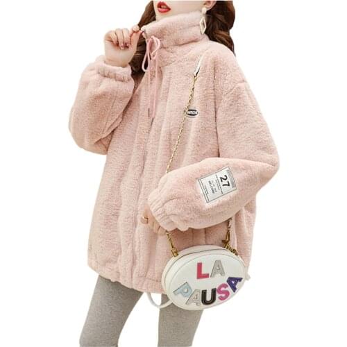 Plus Size Woman Sweaters Stand-Up Collar 2021 New Korean Loose Autumn Winter Plus Velvet Thick Salt Lamb Wool Coat Outerwear
