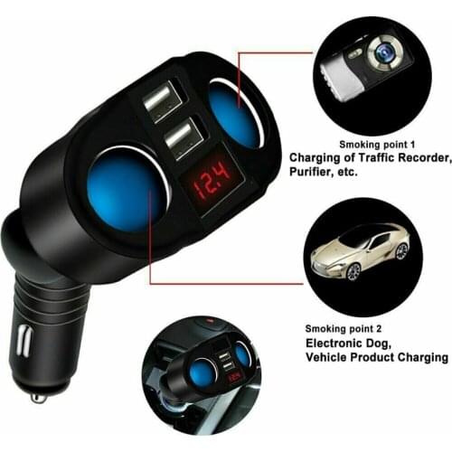 Car Cigarette Lighter Socket Splitter Plug For Mobile Phone MP3 DVR SUV with LED Dual USB Charger Ports Adapter Auto Accessories