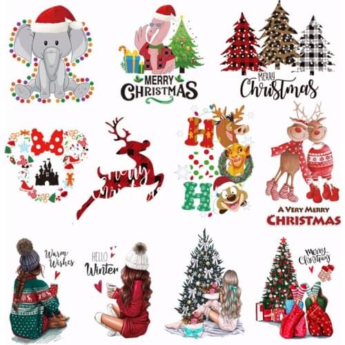 Christmas Patches For Clothing DIY Heat Transfer Sticker Washable Iron On Patch T-Shirt Hoodies Christmas Girl Deer Applique