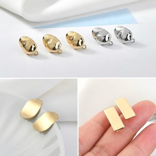 Copper-plated 18K authentic gold 925 silver needle Abstract elliptical wave rectangular earring DIY earring material accessories