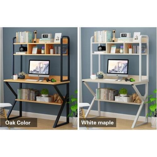 Home Computer Desk Table&Shelves Modern Simple Study Desk 3/4 Shelves Laptop Table for Home Office Brown Notebook Desk