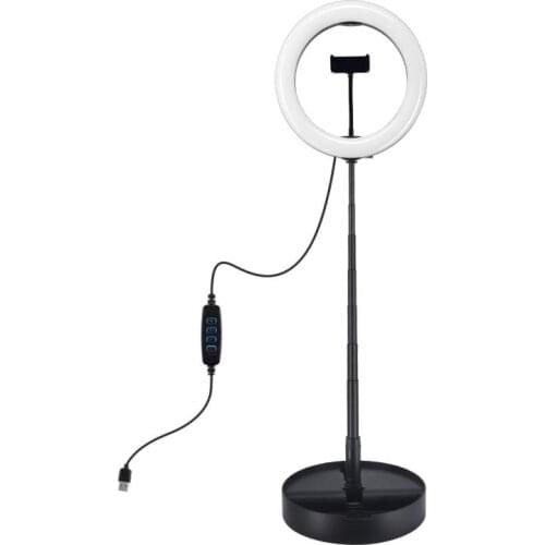 26cm Dimmable LED Ring Light With Round Base Bracket Selfie Phone Clip Flashes
