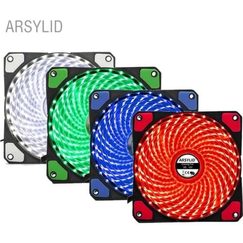 ARSYLID 33 LED 4 colors 12cm cooling fan,Computer case solar fan silent fan Blue Green Red White color Light