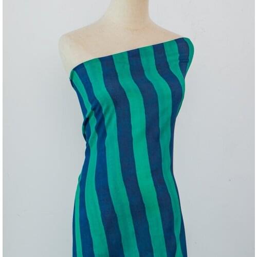 High quality pure ramie fabric Blue Stripe Print fabrics Summer thin style dress robe cheongsam material