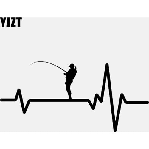YJZT 17.1CM*8.1CM Fishing Deep Sea Woman in Hat Heartbeat Decal Vinyl Black/Silver Car Sticker C22-1243