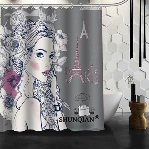 Custom Tower and the girl Shower Curtain High Quality bathroom Accessories Polyester Fabric Curtain With holes