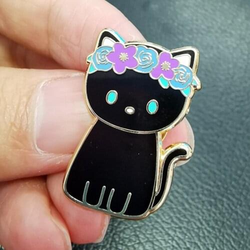 Queen Black Cat Wreath Crown Brooch Pins Enamel Metal Badges Lapel Pin Brooches Jackets Jeans Fashion Jewelry Accessories