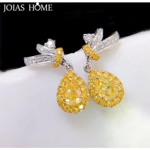 JoiasHome Female Short Ear-drop Silver 925 Jewelry Gemstones Water Drop Shaped Yellow Stone Drop Earrings Gift For Girlfriend