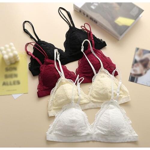 Women Push Up Bra French Bra Without Steel Ring Sexy Lace Thin Summer Sling Triangle Cup Breast Wrap Underwear Women Bras