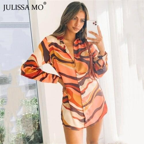 JULISSA MO Fashion Printed Long Sleeve Shirt Dresses Women Autumn Loose Single Breasted y2k Dress Femme Casual Sexy Streetwear