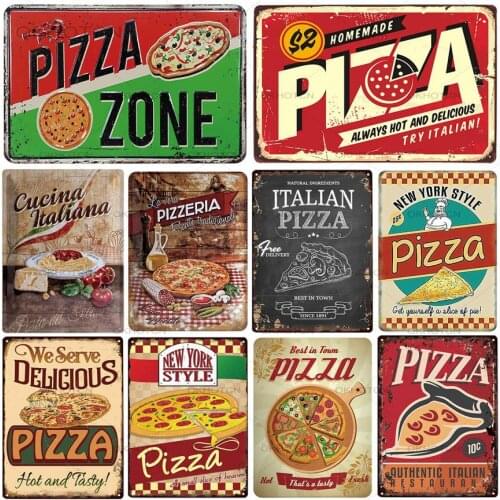 Pizza Sign Pizza Restaurant Restaurant Retro Tinplate Painting Vintage Metal Picture Wall Decoration American Minimalist Style
