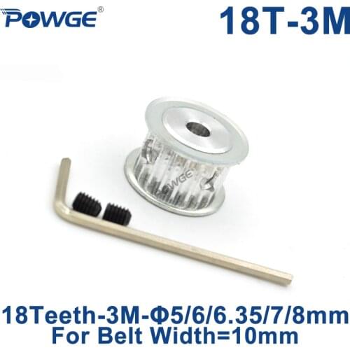 POWGE Act Tooth 18 Teeth HTD 3M synchronous Pulley Bore 5/6/6.35/7/8mm for Width 10mm 3M Timing belt HTD3M pulley 18T 18Teeth