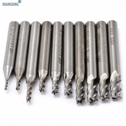 10Pcs HSS 4 Flute End Mill Super Quality Milling Cutter Tools Set 1.5/2/2.5/3/3.5/4/4.5/5/5.5/6mm