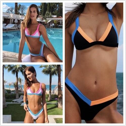 2020 Sexy Special fabric Swimwear Biquini Women Push-up Soft Bikini Set Swimsuit Bathing Swim Suit Beachwear Solid Color Splice
