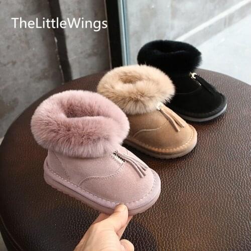 2021 Winter New Snow Boots tassel Rabbits hair suede Plush genuine leather Shoes Girls Aged 0-1-3 Super soft and comfortable