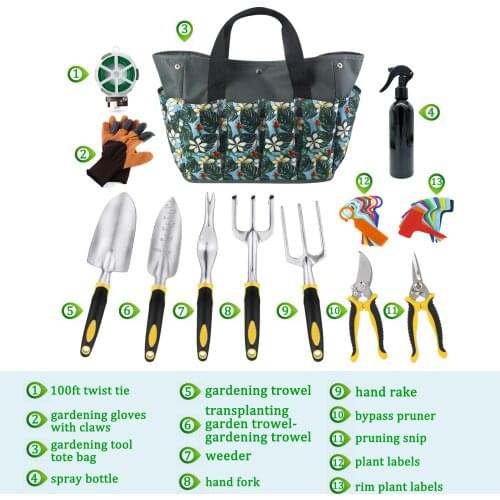 For Men Women Garden Tool Set Gardening Hand With Ergonom Non-Slip Handle Durable Storage Tote Bag Bulb Transplanter Garden Gift