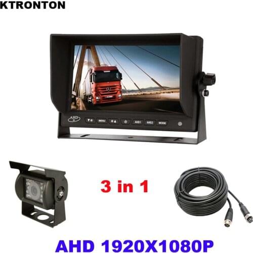 AHD 1920 x 1080P SONY CCD Truck Backup Rear View Camera + 7 inch AHD Car Reverse Monitor with 15m Extension Cable for Bus Van RV