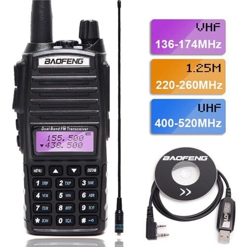 Baofeng uv-82T Tri-Band Walkie Talkie VHF UHF 220-260MHz Amateur Ham Handheld Portable CB Radio Comunicador Transceiver