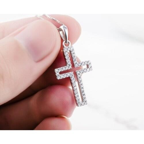 BeBe Kitty Solid 925 Sterling Silver Gothic Cross Pendant Necklace Round Cut Stone Jewelry Fashion Gift For Women