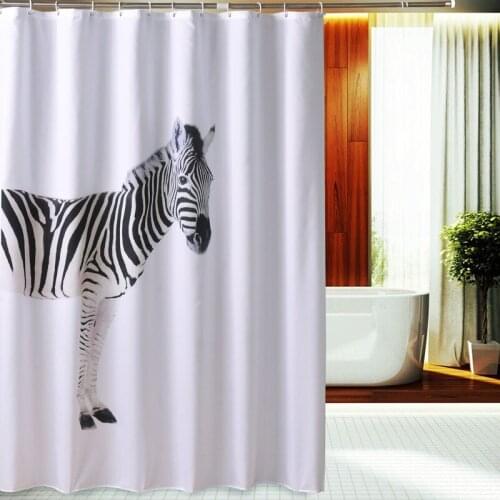 Zebra Print White Shower Curtains for Bathroom JinyaHome Cartoon Waterproof Polyester Grommet Kids Curtain for Farmhouse Nursery