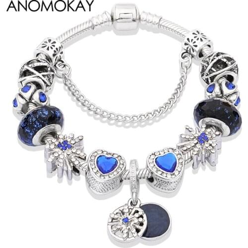 Dark Blue Crystal Charm Bracelet Star Moon Bracelet Sky Ball Heart Bead Bracelet Bangle Diy Jewelry Gift Pulsera for Men