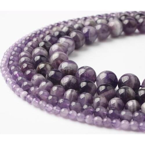 LanLi Fashion natural Jewelry Amethysts stones Loose Beads 4 6 8 10 12mm DIY bracelet necklace Accessories