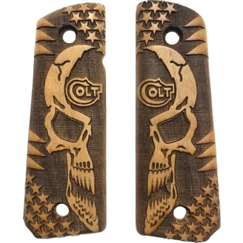 Colt 1911 Compatible Laser Cut Dark Wooden Grip Mod2