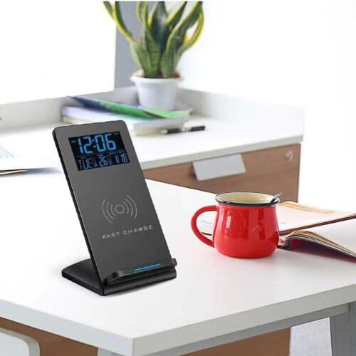 Electric LCD Digital Alarm Clock with Wireless Charging Pad Phone Charger for Home Office